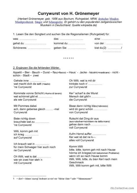 Currywurst Von Herbert Gr Nemeyer English Esl Worksheets Pdf Doc