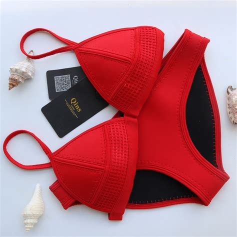 2016 Summer Qins Womens Fashion Neoprene Bikini Sexy Swimsuit Set