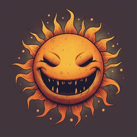 Premium Photo Smiling Sun With Teeth And Glowing Eyes On A Dark