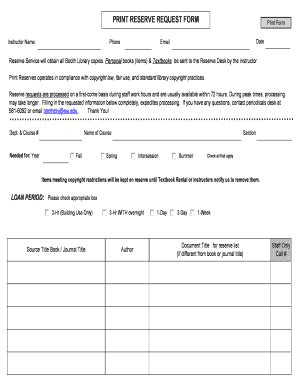 Fillable Online Library Eiu Print Reserve Request Form Booth Library