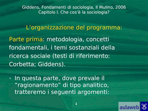 Ppt Giddens Fondamenti Di Sociologia Il Mulino Capitolo I