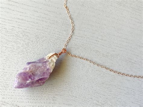 Raw Amethyst Necklace Sterling Silver Or Gold Real Amethyst Etsy