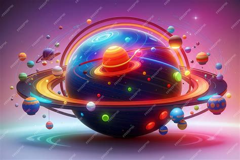 Premium Photo Colorful Bright 3d Planet With Glowing Neon Rings