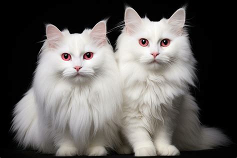 Two white cats with red eyes on a black background. Studio shot, Two ...