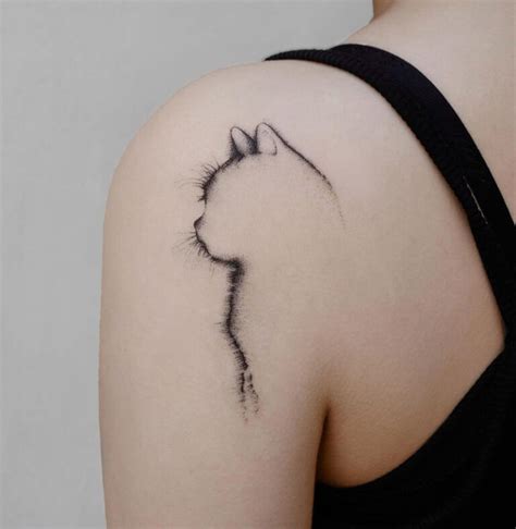 Cat Outline Sketch Shoulder Tattoo