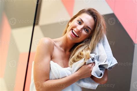 Beautiful Blonde Caucasian Woman Posing In Bathroom With Wet Hair 15852614 Stock Photo At Vecteezy