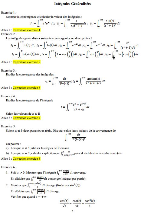 Exercices Corriges Integrales Generalisees SMPC S2 SMC