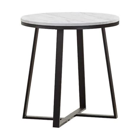 Benjara 23 In White And Black Round Marble End Table With Metal Frame