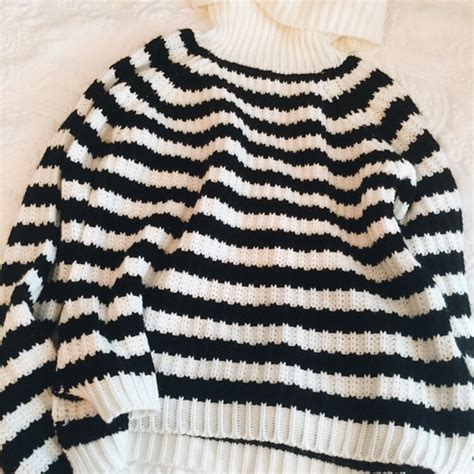 Nordstrom Black And White Striped Knit Sweater Turtleneck From Modewear