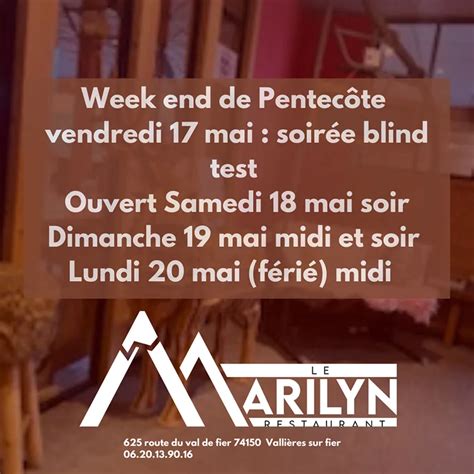 Horaires Du Weekend De Pentec Te Mai Le Marilyn Restaurant