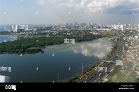 Aerial view, Manila Aerial view of Manila, Philippines approaching the international airport ...