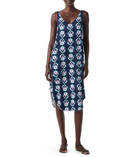 Nic Zoe Woven Ocean Batik Live In Print V Neck Sleeveless Side Pocket