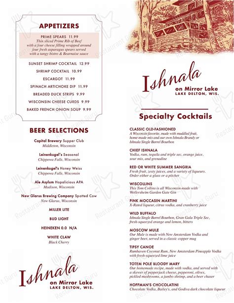 Menu at Ishnala Supper Club, Wisconsin Dells, S2011 Ishnala Rd