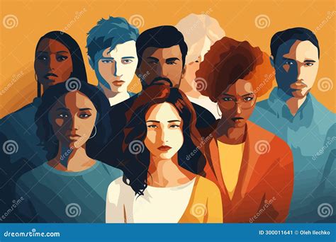 Inclusive Group Of Sad People Isolated Vector Style Illustration Stock