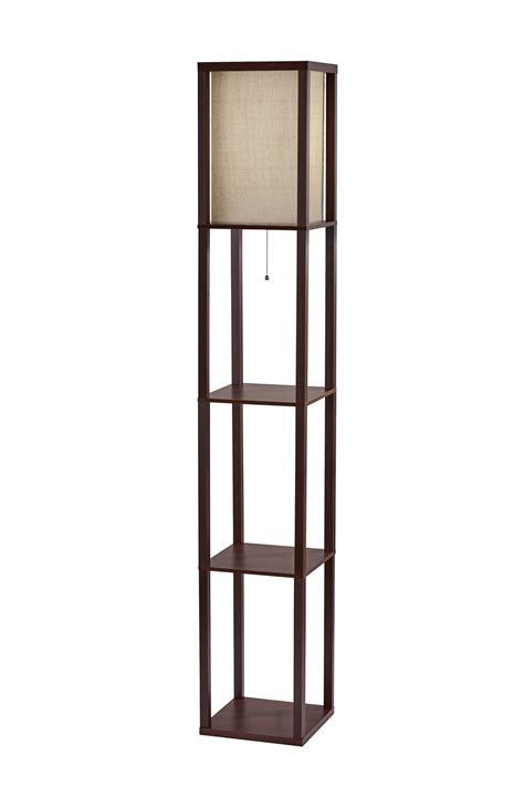 Floor Lamp With Walnut Wood Finish Storage Shelves | Lounge Bay