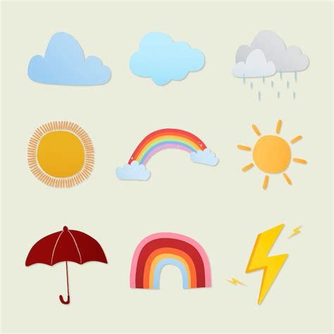 Free Vector Cute Weather Sticker Colorful Clipart Vector Set