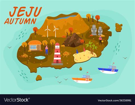 Jeju island travel map attractions Royalty Free Vector Image