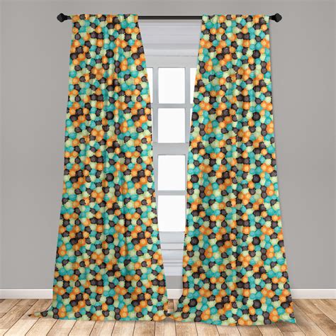 Geometric Curtains 2 Panels Set Grunge Colorful Circles With Hazy