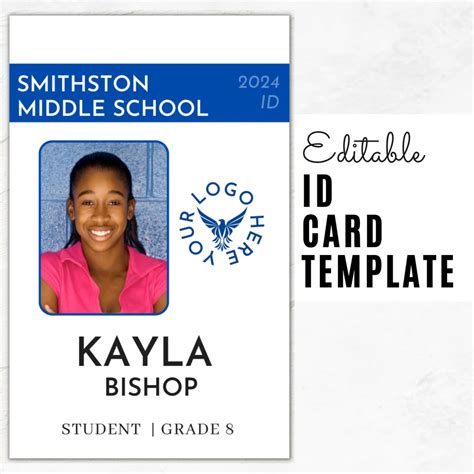 ID Card Template Custom ID Badge Printable Student ID Card Name Badge ...