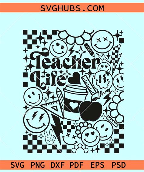 Retro Teacher Life Svg Groovy Teachers Day Svg Teacher Appreciation Svg