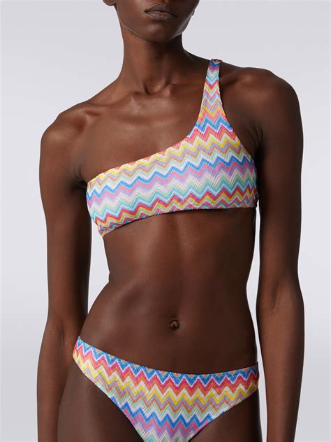 One Shoulder Bikini With Zigzag Print Multicoloured Missoni