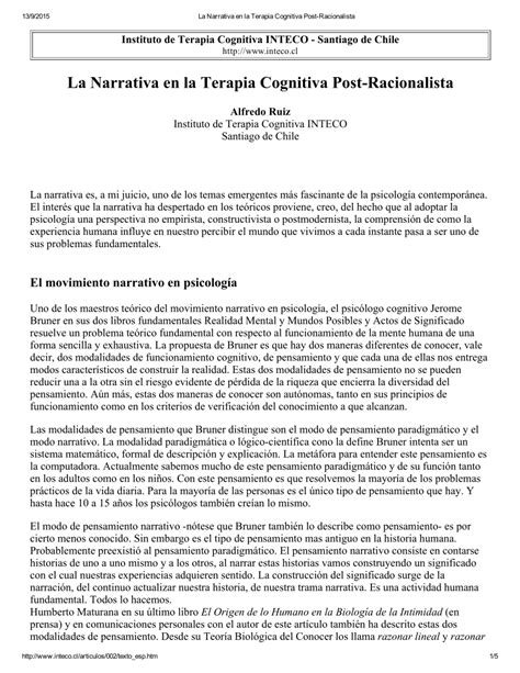 Pdf La Narrativa En La Terapia Cognitiva Post­racionalista