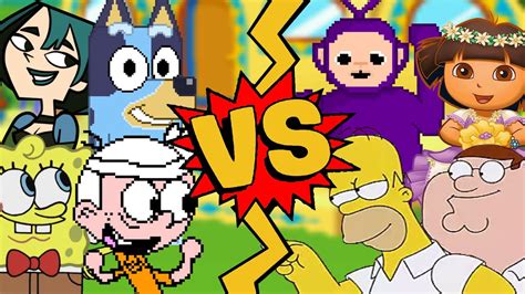 M U G E N Battles SpongeBob Lincoln Gwen Bluey Vs Homer Simpson Peter