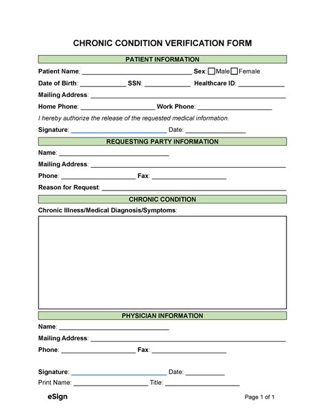 Free Chronic Condition Verification Form PDF Word