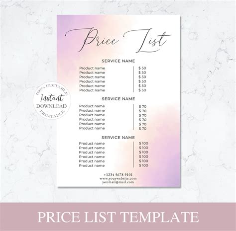 Price List Template Diy Hair Price List Editable Boutique Etsy