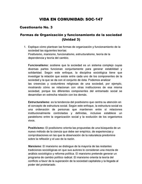 Cuestionario No 3 Soc 147 VIDA EN COMUNIDAD SOC Cuestionario No 3