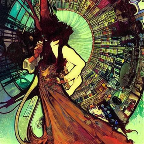 Cyberpunk Dreaming By Dave Mckean And Alphonse Mucha Stable Diffusion