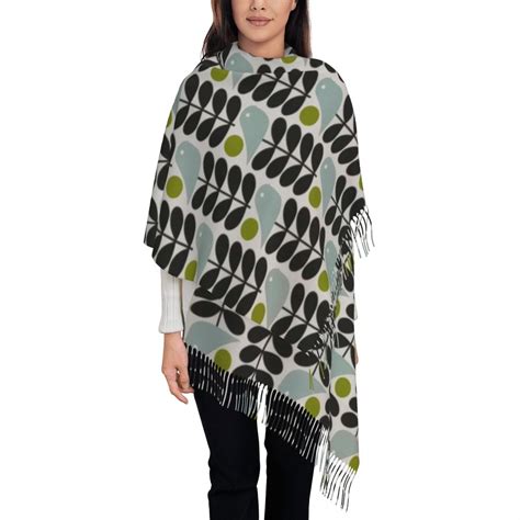 Orla Kiely Multi Stem Scarf Wrap Women Long Winter Warm Tassel Shawl