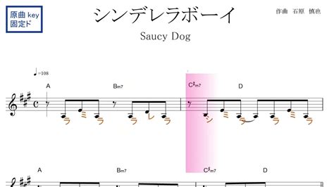 シンデレラボーイ（saucy Dog）原曲key固定ド読み ／ドレミで歌う楽譜【コード付き】 Youtube