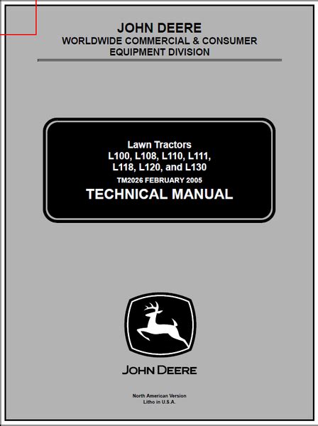 Technical Manual John Deere L100 L108 L110 Lawn Tractor Tm2026