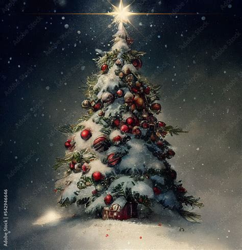 Fantasy Festive Christmas Tree With Gifts Christmas Card Background