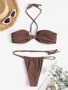 ZAFUL Multi Way Ribbed Tanga Bikini Swimwear In COFFEE ZAFUL 2024