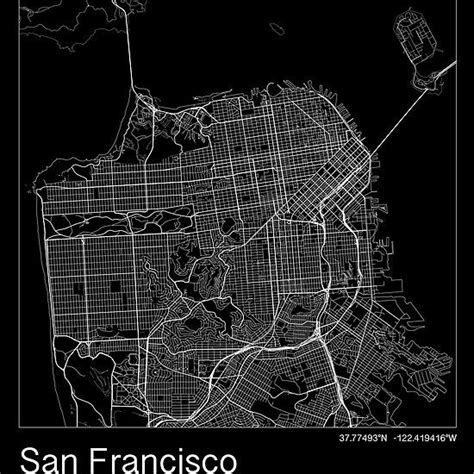 San Francisco Map - White and Black | San francisco map, White and ...