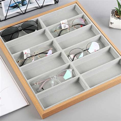 7 12 Grid Glasses Storage Rack Sunglasses Dispaly Tray Velvet Glasses Display Case Eyeglasses