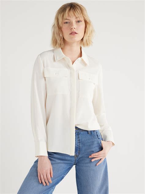 Scoop Womens Ultimate Button Down Blouse With Two Pockets Sizes Xs