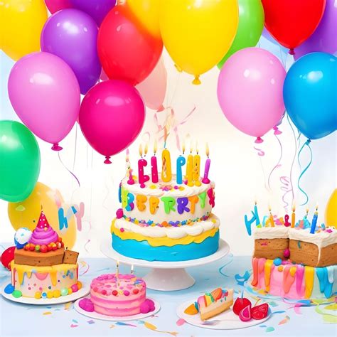 Premium Photo Happy Birthday Wishes With Balloons Candles And Cake