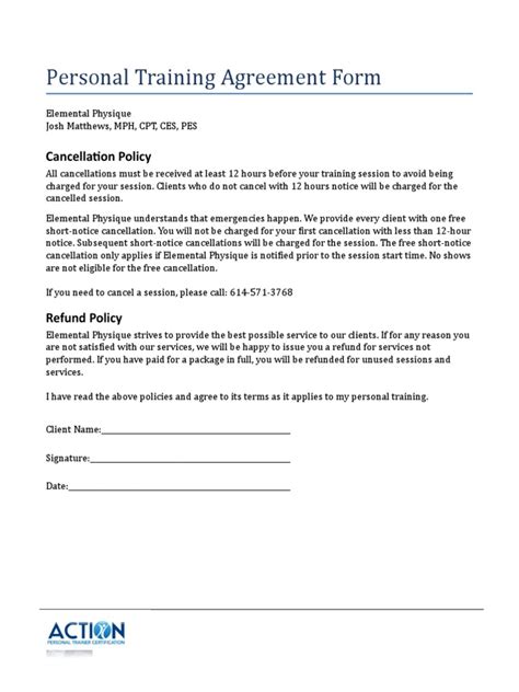 Personal Training Cancellation Policy