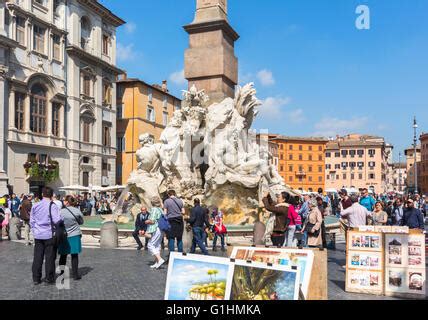 Rom Italien Piazza Navona Fontana Dei Quattro Fiumi Oder Brunnen Der