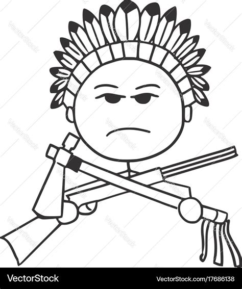 Stickman Cartoon Of Indian Tribal Chief Royalty Free Vector