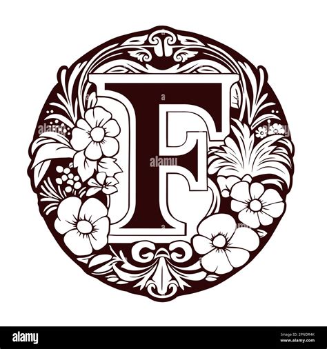 Letter F Floral Monogram Vintage Ornament Initial Alphabet Spiral