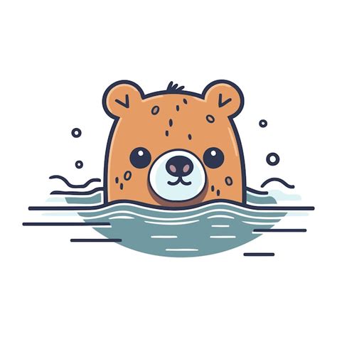 Un Ours Mignon Nageant Dans La Mer Illustration Vectorielle En Style