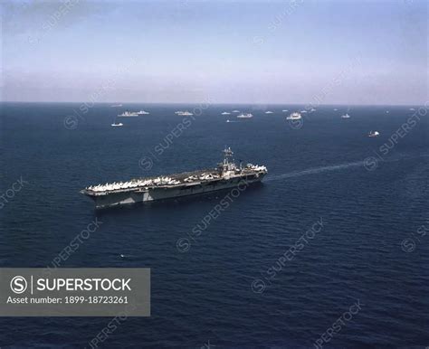 1976 An Aerial Starboard Bow View Of The Nuclear Powered Aircraft Carrier Uss Nimitz Cvn 68