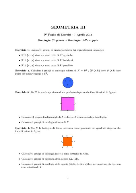 Iv Foglio Di Esercizi Calcolare I Gruppi Di Omologia Ridotta Dei