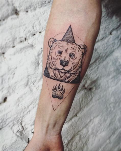 Amazing Lined And Geometric Bear Tattoo On The Forearm Geometric Bear