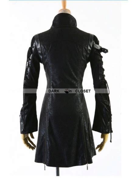 Punk Rave Black Long Sleeves Leather Gothic Trench Coat For Men