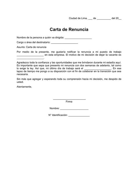 Carta De Renuncia De Trabajo Simple Formato Word Y Pdf